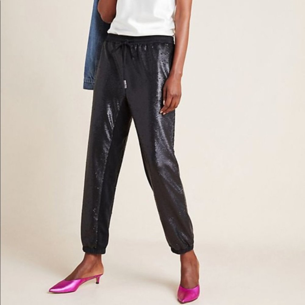 Anthropologie Sequined Maria Joggers Black Sequin Medium - Picture 1 of 16